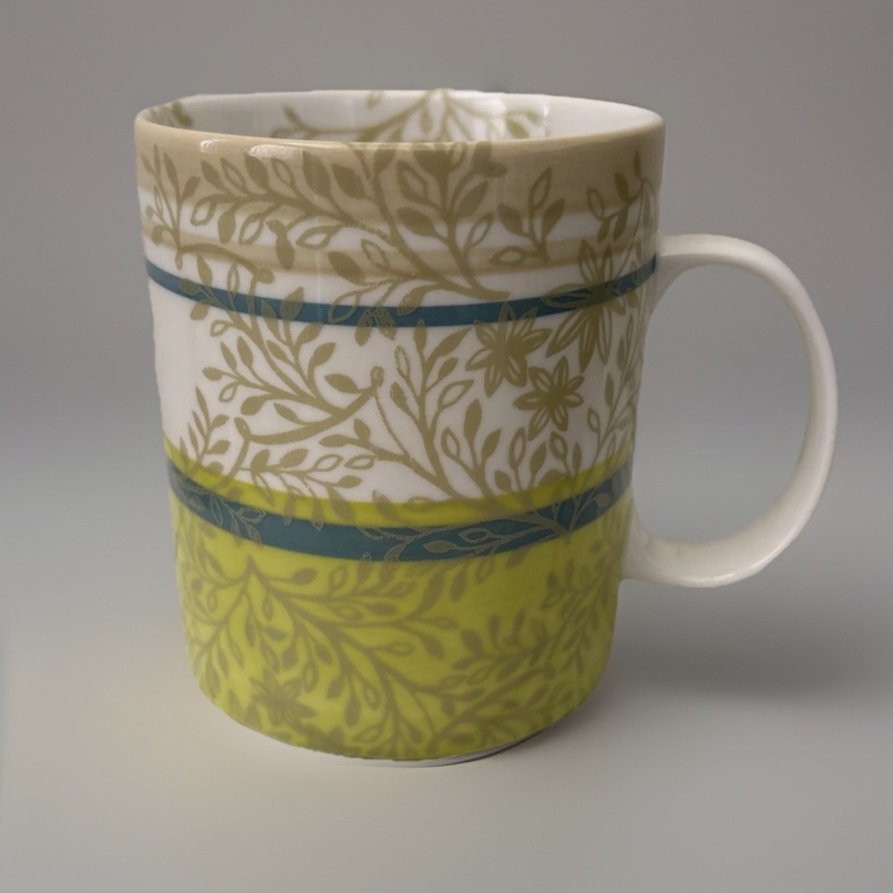 Starbucks 2008 Coffee Mug Green Zen Garden Leaves Branches Flowers Leaves 14 oz